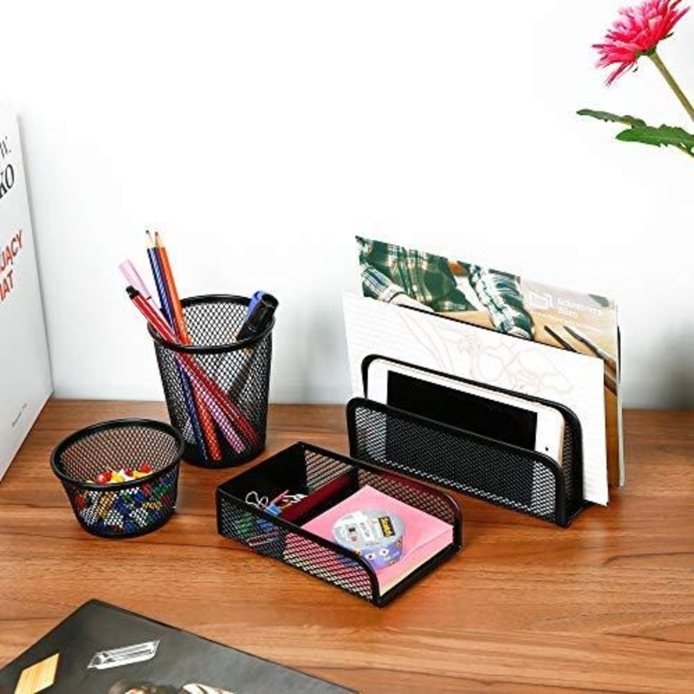 Pen+Gear Desk Organizer Set Unisex OS Black 4 Piece Metal Mesh Office Supplies